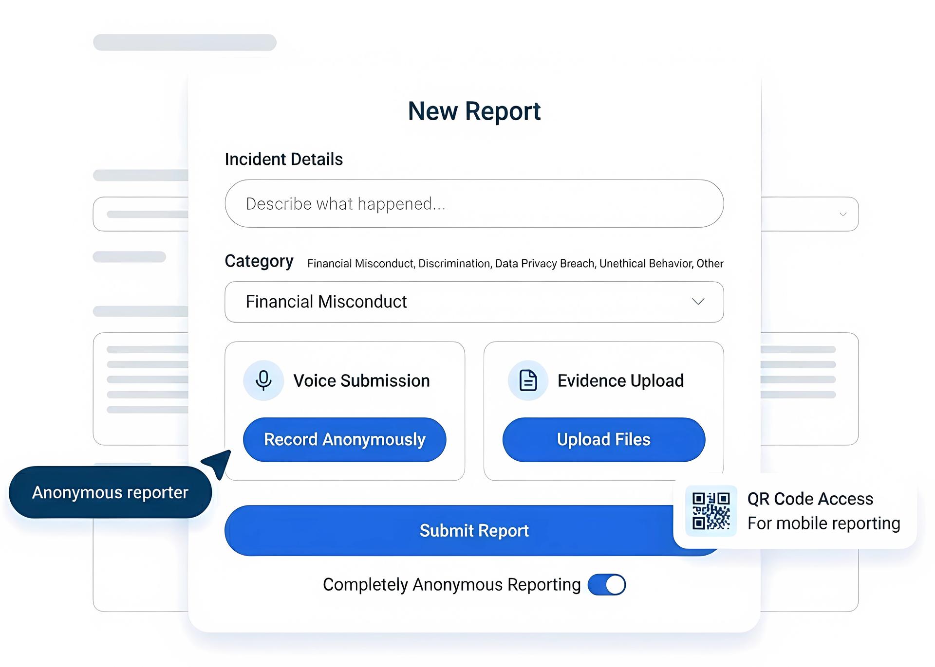 Secure anonymous reporting interface